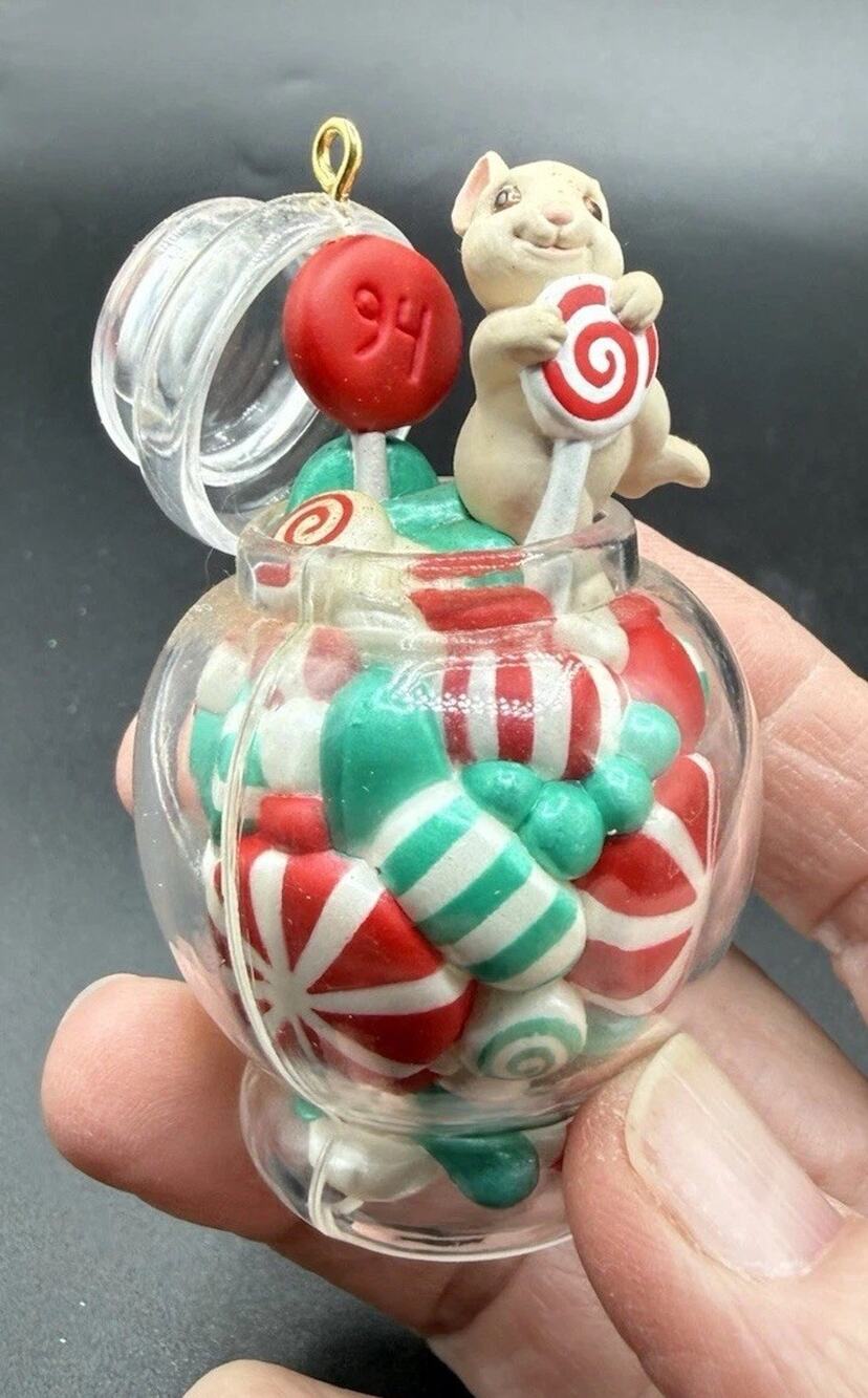 1994 Hallmark Ornament CANDY CAPER ~ Mouse in Candy Jar No Box -LO20